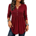 Zeagoo Women Blouses Long Sleeve Shirts Boho Henley V Neck Tops Business Casual Loose Pleated Fashion Clothing
