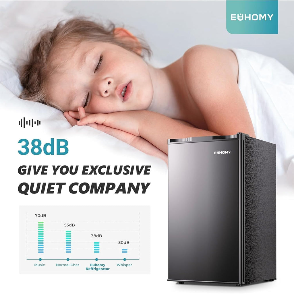 Euhomy 3.2 Cu.Ft Mini Fridge With Freezer, Single Door Compact Refrigerator, Adjustable Thermostat, Mini Refrigerator Energy Saving, Mini Fridge For Bedroom, Dorm, Office, Black