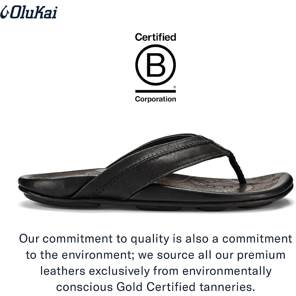Olukai Hiapo Men'S Leather Beach Sandal, Crafted Materials, Lightweight & Durable, All-Day Comfort & Support