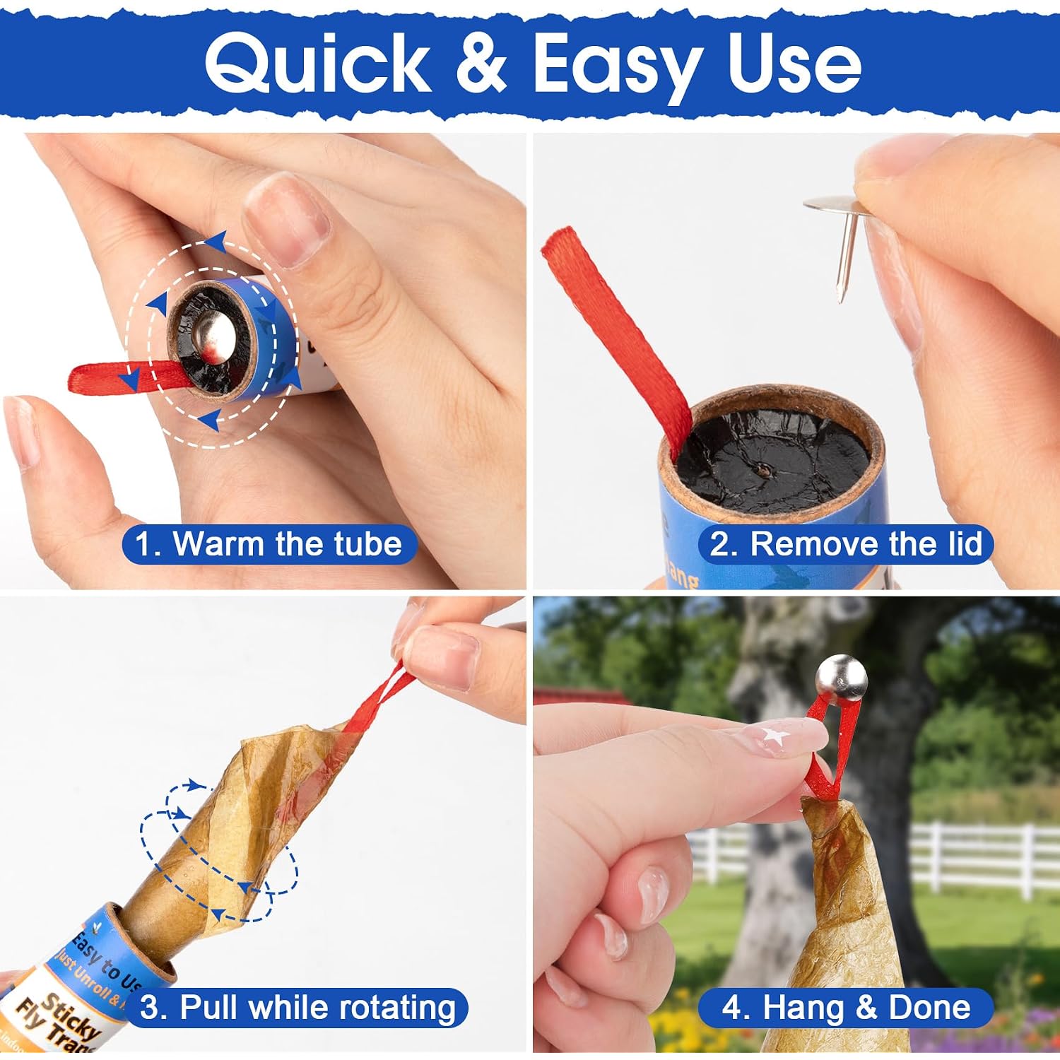 24 Pack Fly Strips Indoor Hanging Fruit Fly Trap Outdoor Sticky | Gnat Traps Fly Tape Fly Paper For Bug, Insect, Pest, Mosquito Fly Ribbon For Orchard Farm Garage Kitchen