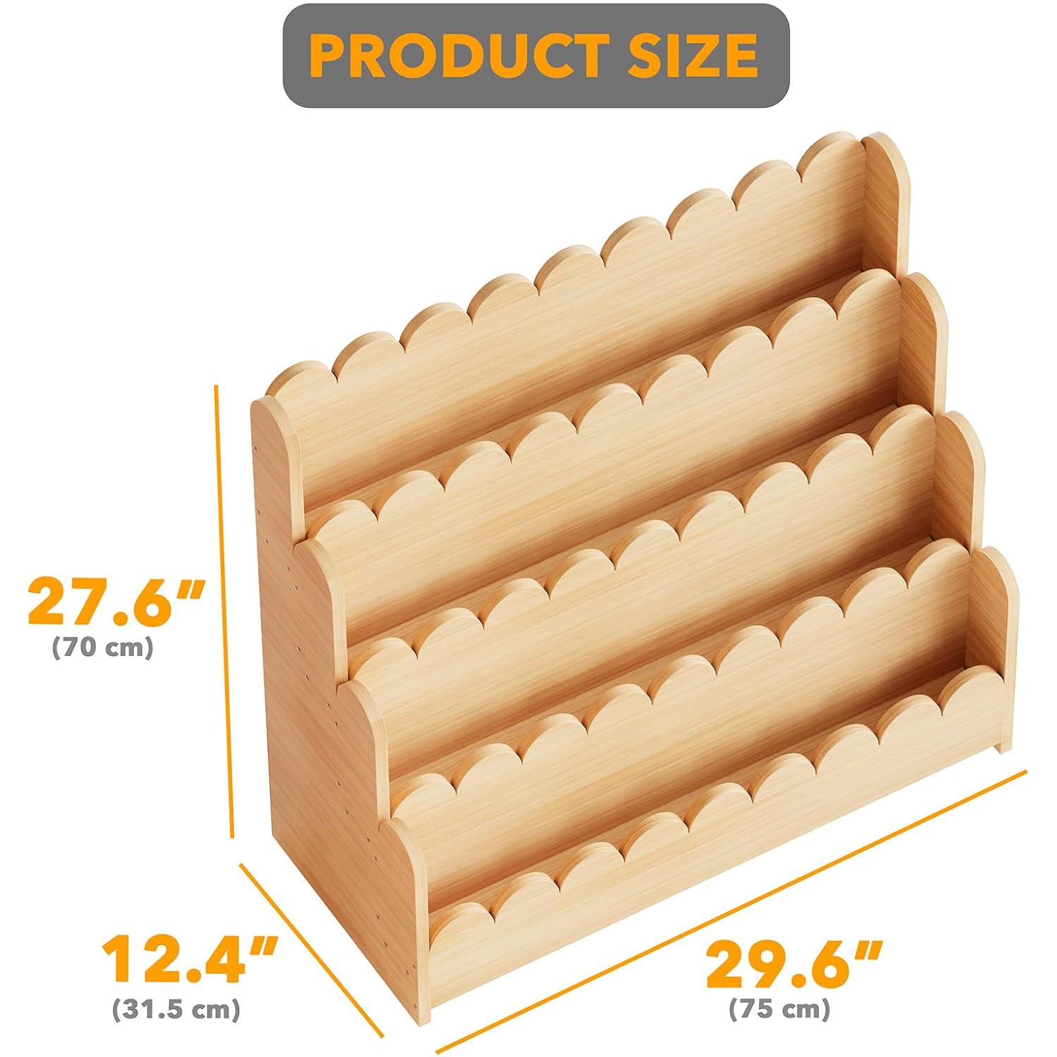 Spaceaid 4-Tier Scalloped Bookshelf, Montessori Bookcase For Toddlers, Wooden Book Shelf Organizer Display Furniture For Kids Rooms, Playroom, Nursery And Classroom, 29.6“ Wide, Natural