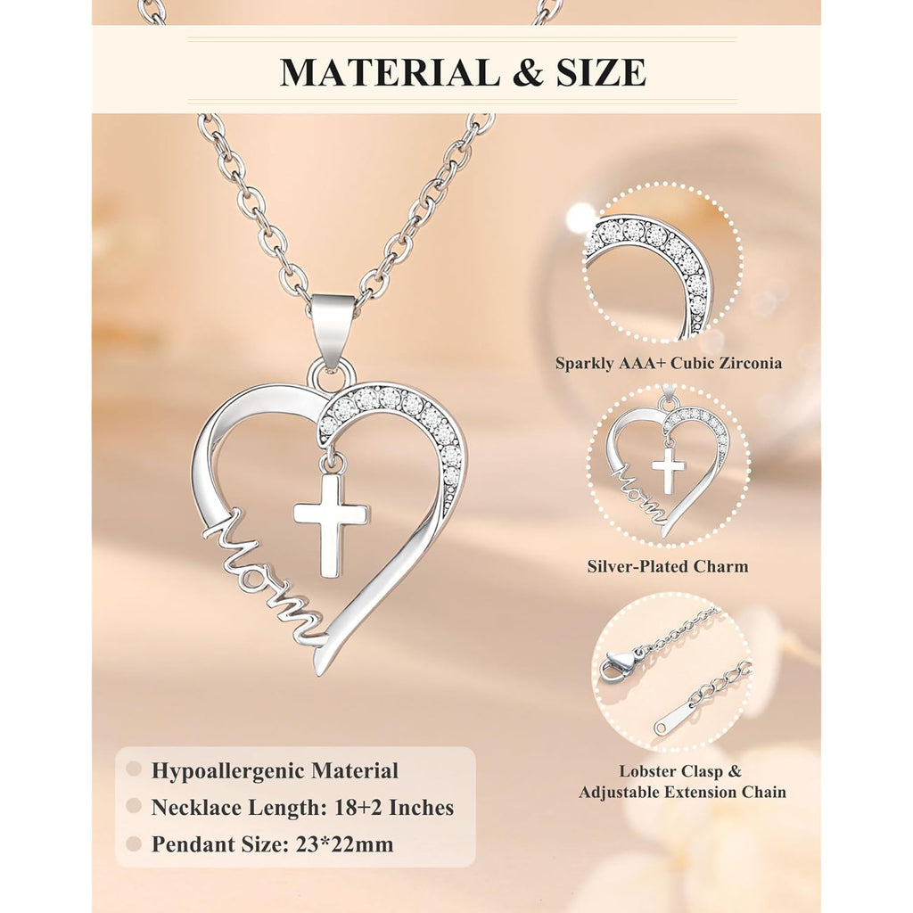PINKDODO Heart Cross Necklace for Women Baptism Confirmation Easter Gifts