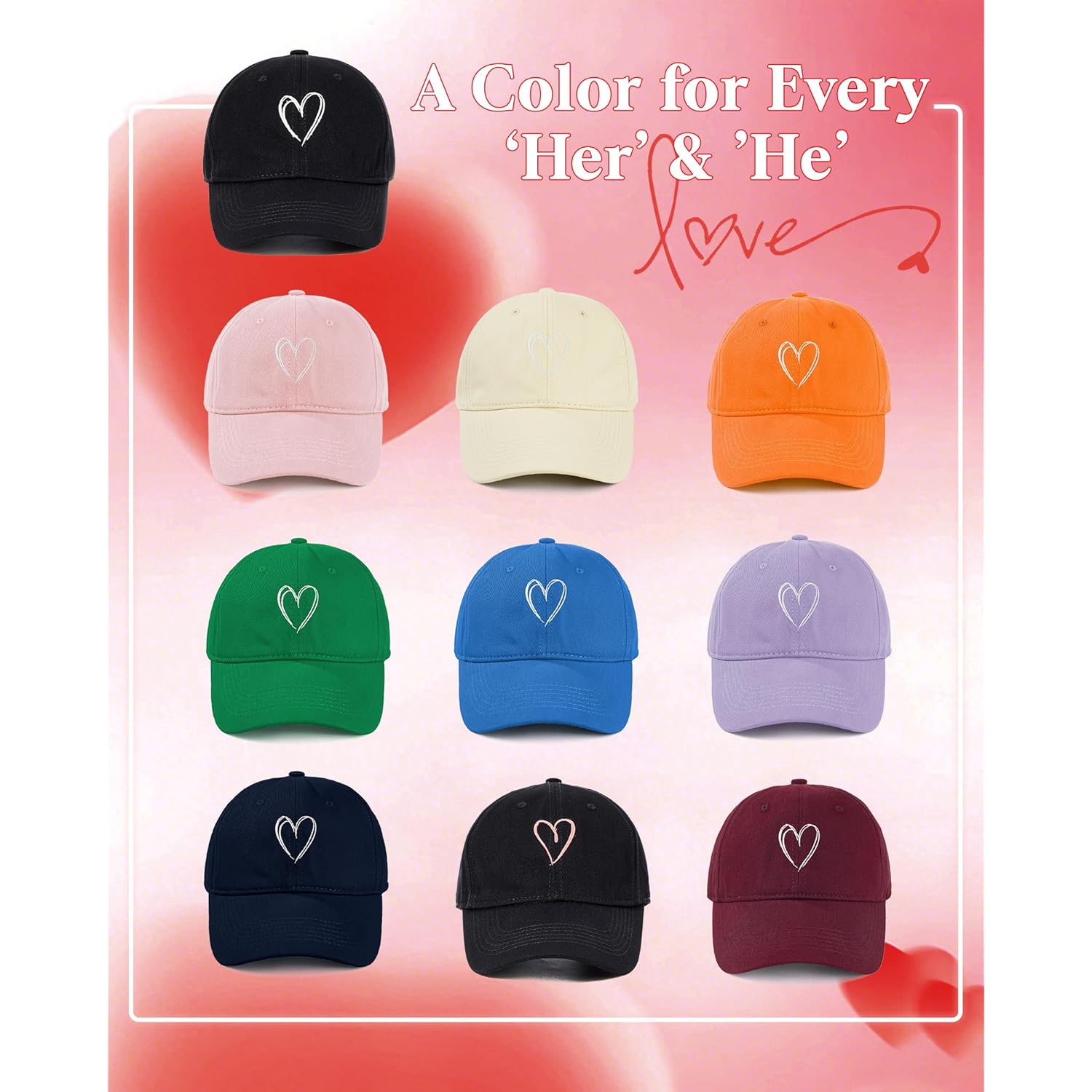 Zando 2026 Trendy Heart Baseball Caps for Women Men Girls Dad Adjustable Cute Cotton Trucker Hat for Casual Travel Sports