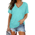 Womens Summer T-Shirts Short Sleeve V Neck Dolman Tops with Side Shirring Loose Fit Shirts Spring Fashion