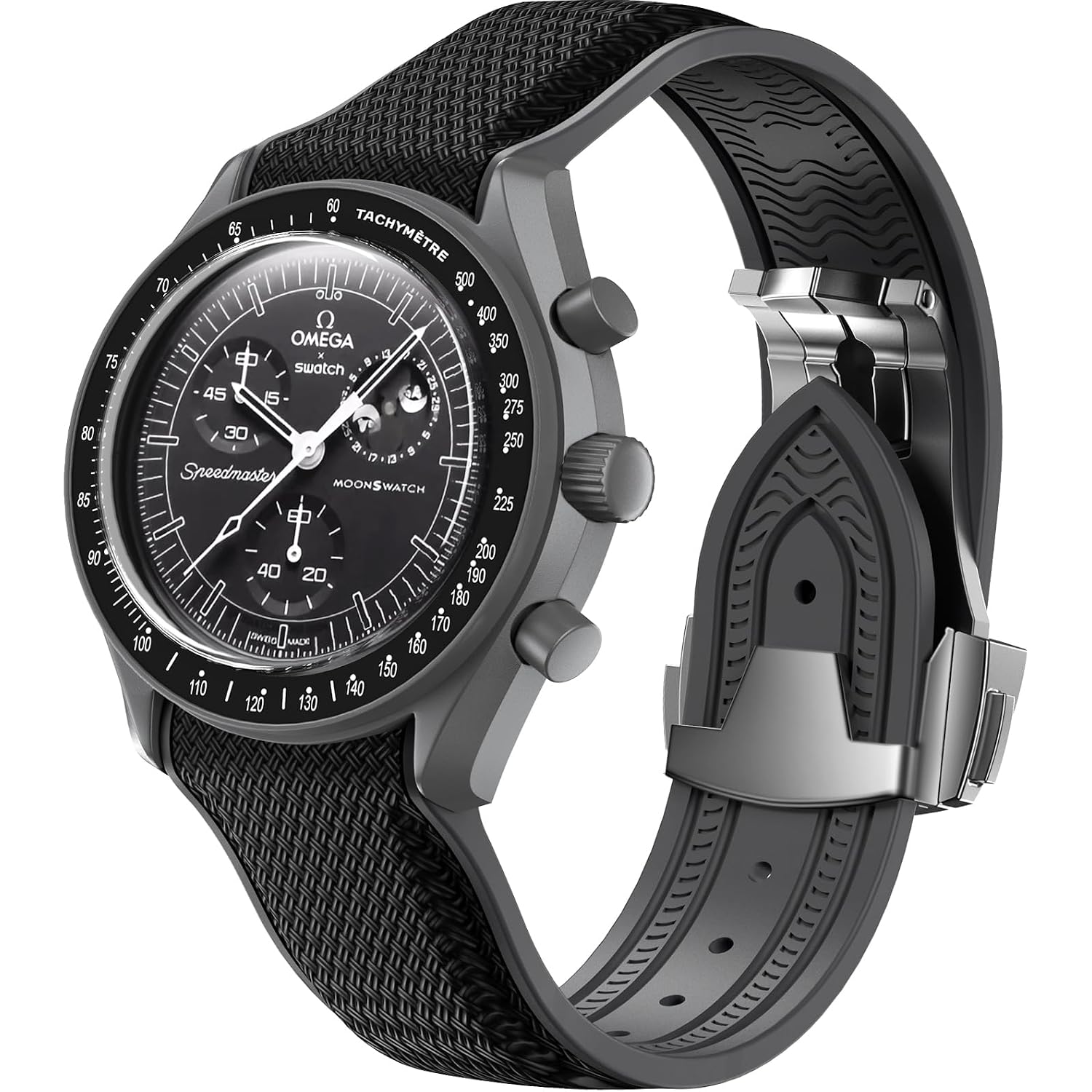 Strap For Omega X Swatch Moonswatch Watch 20Mm,Folding Buckle Band Compatible Omega X Swatch Moonswatch Speedmaster,Curved No Gap Replacement Strap For Men Women