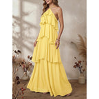 Soly Hux Women'S Wedding Guest Dress Sundresses Ruffle Layered Halter Backless Flowy Formal Maxi Dresses