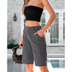 Bermuda Shorts for Women Knee Length High Waisted Cotton Elastic Waist Summer Dressy Casual Long Chino Shorts