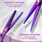 Jason Hair Cutting Scissors Professional - 10 Pcs Haircut Scissors Set, Thinning Shears For Hair Cutting With 30 Teeth, Straight Shears For Men Women Home Salon Barber Purple