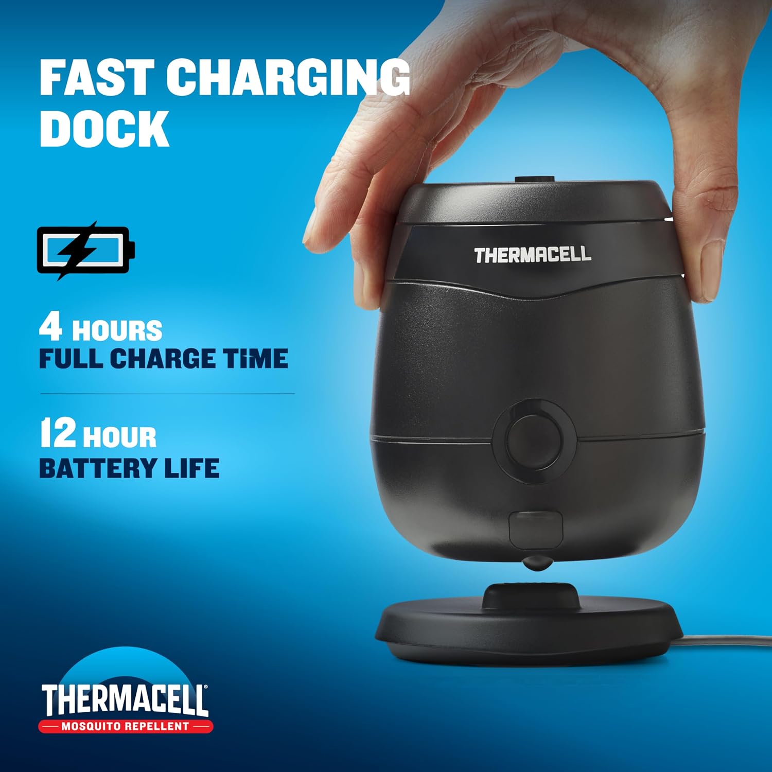 Thermacell E-Zoneguard Patio Max Rechargeable Mosquito Repeller With 20-Foot Zone Of Scientifically Proven Outdoor Protection; 12-Hr Battery; 36-Hr Refill; Bug Spray Alternative; Fast Charging Dock
