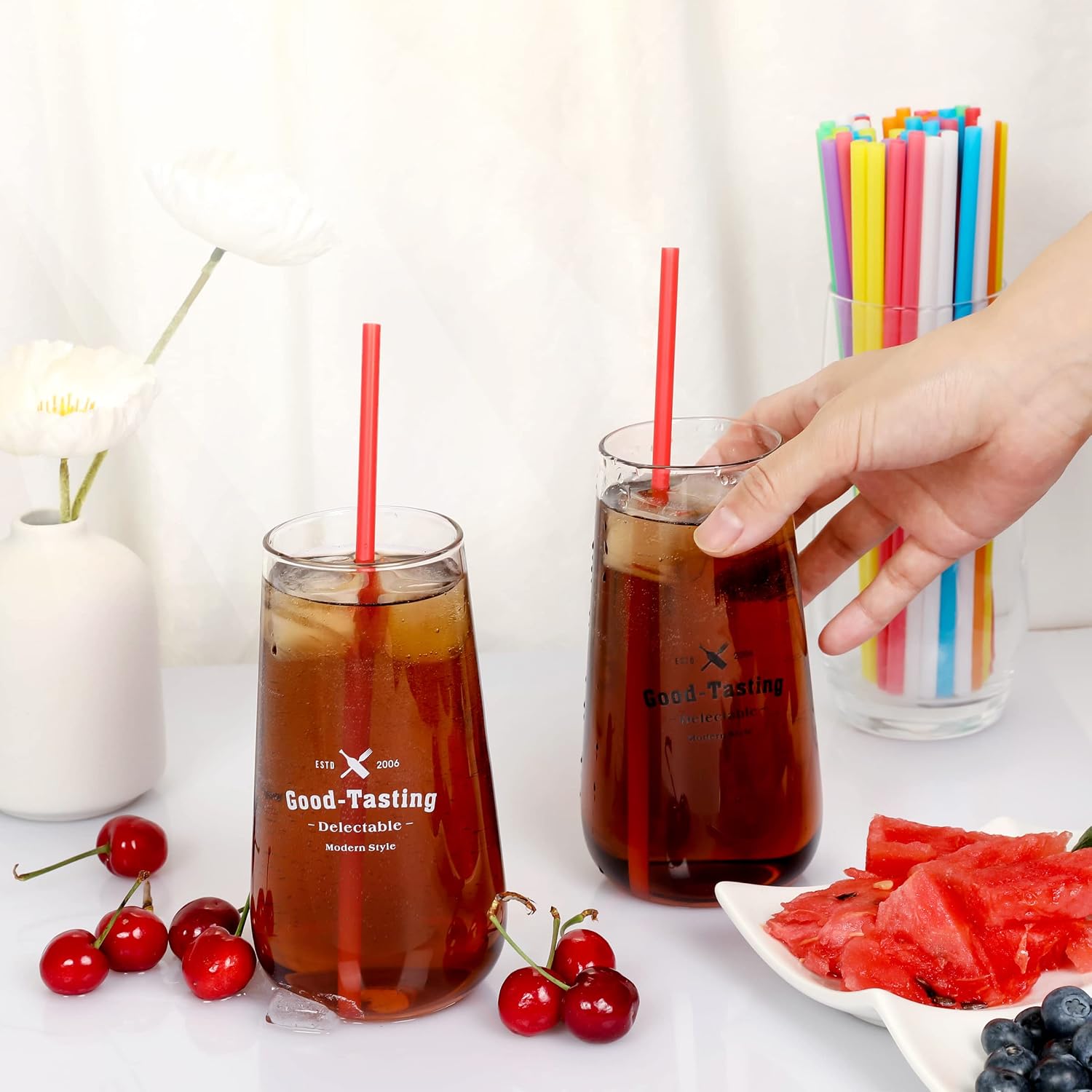 500 Pcs Colorful Disposable Drinking Plastic Straws.(0.23'' Diameter And 8.26" Long)-8 Colors