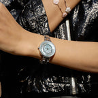 Black By Blue Brave Cherry Blossom Watch Women—Diamonds, Mother Of Pearl | Sakura Petal Hand, Silver Bracelet—Elegant Floral Watch For Women, Gift, Formal Occasions