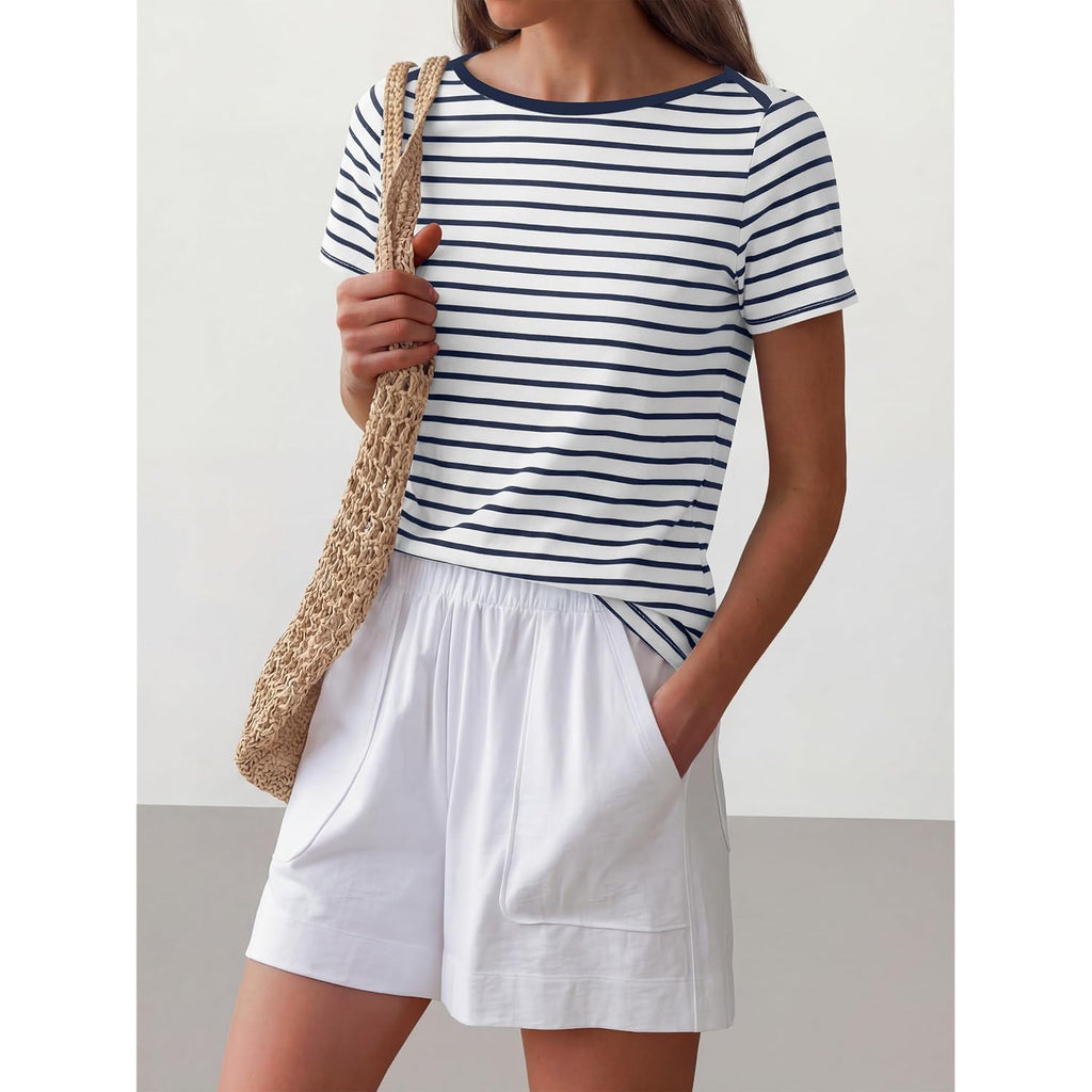 ANRABESS Womens Boat Neck Tops Short Sleeve T-Shirts Causal Fashion Tee Shirts 2026 Summer Spring Clothes