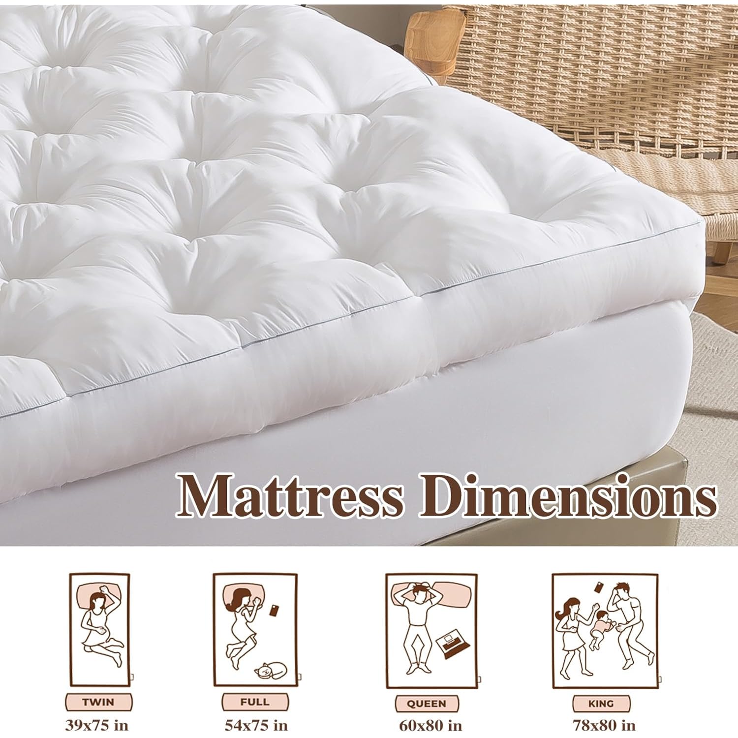 Whatsbedding 5 Inch Memory Foam Mattress Topper (Queen, 60X80),Deep Pocket