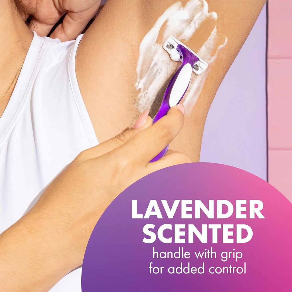 BIC Soleil 3 Scented Women's Disposable 3-Blade Razors, Moisture Strip with Vitamin E and Lavender Scented Handles, 4-Pack