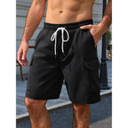 Runcati Mens Cargo Shorts Elastic Waist Drawstring Casual Work Shorts Summer Hiking Outdoor Shorts With 4 Pockets