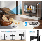 Universal TV Stand - Table Top TV Stand for 27-60 inch LCD LED TVs - 9 Level Height Adjustable TV Base Stand with Tempered Glass Base & Wire Management, VESA 400x400mm