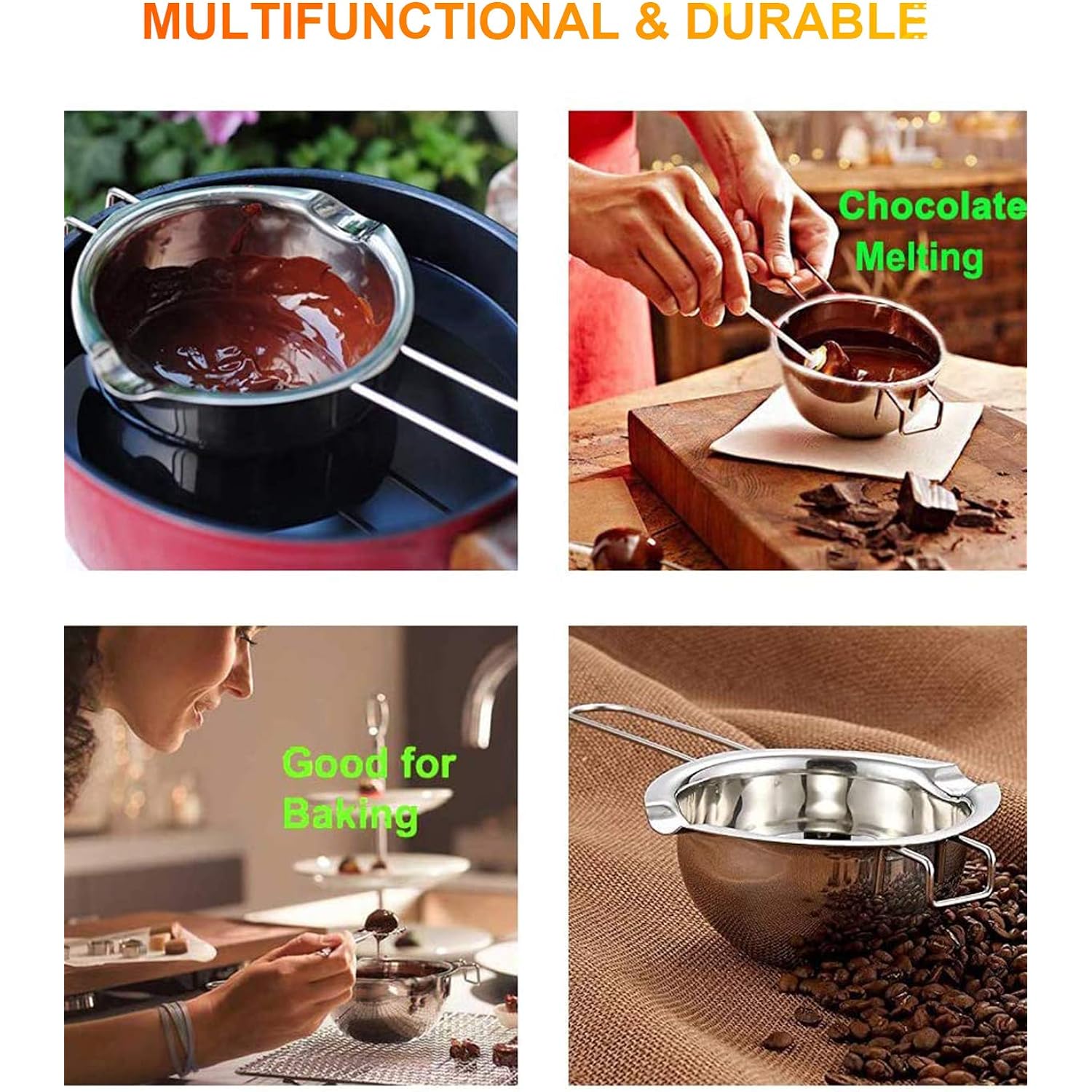 Stainless Steel Double Boiler Pot for Melting Chocolate, Candy and Candle Making (18/8 Steel, 2 Cup Capacity, 480ML)