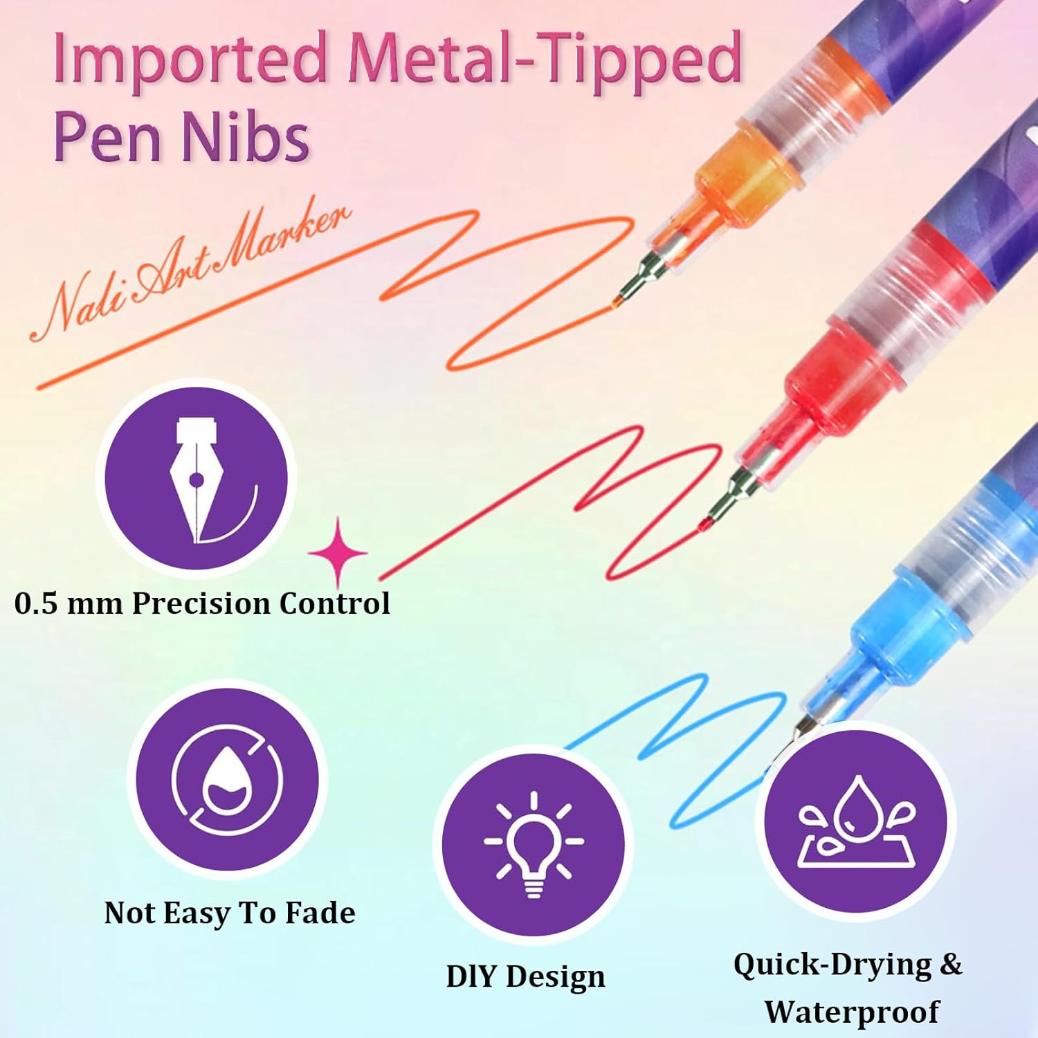 Nail Art Markers Pens Set, 12 Colors Nail Art Markers for Kids Girls Women, Quick-Dry Nail Polish Pens for Painting Nails, Dotting & Drawing Designs