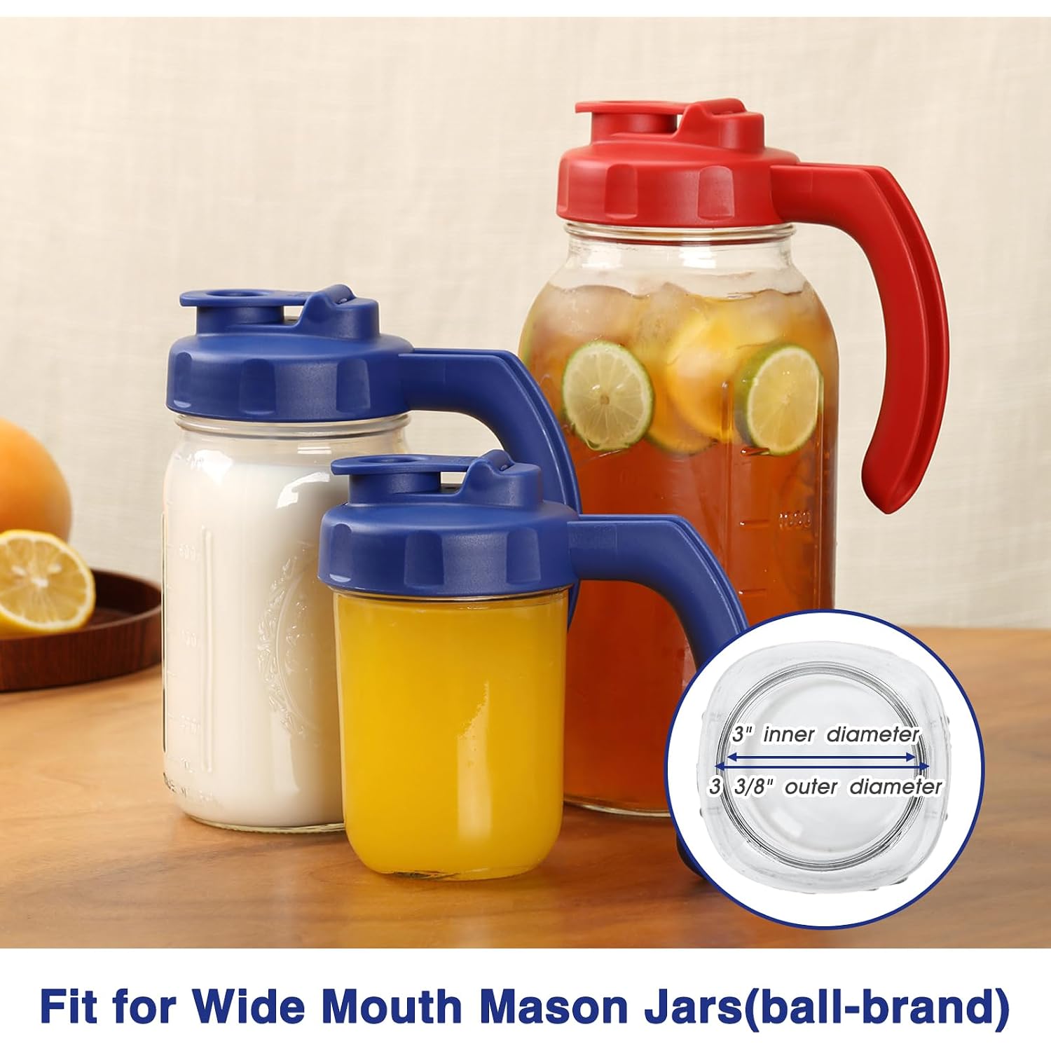 2 Pack Wide Mouth Mason Jar Lids With Handle, Airtight & Leak-Proof Seal, Easy Pouring Spout, Turns Your Mason Jar Into Pitcher, Silicone Seal Gasket, Jars Not Included