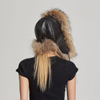 Fur Story Women's Fur Trapper Hat with Sheepskin Earflap Warm Hat Winter hat with Pom Pom