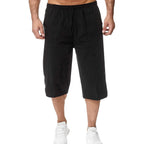 Hangnifang Men'S Long Linen Shorts Below Knee Pocketed 3/4 Summer Drawstring Capri Pant