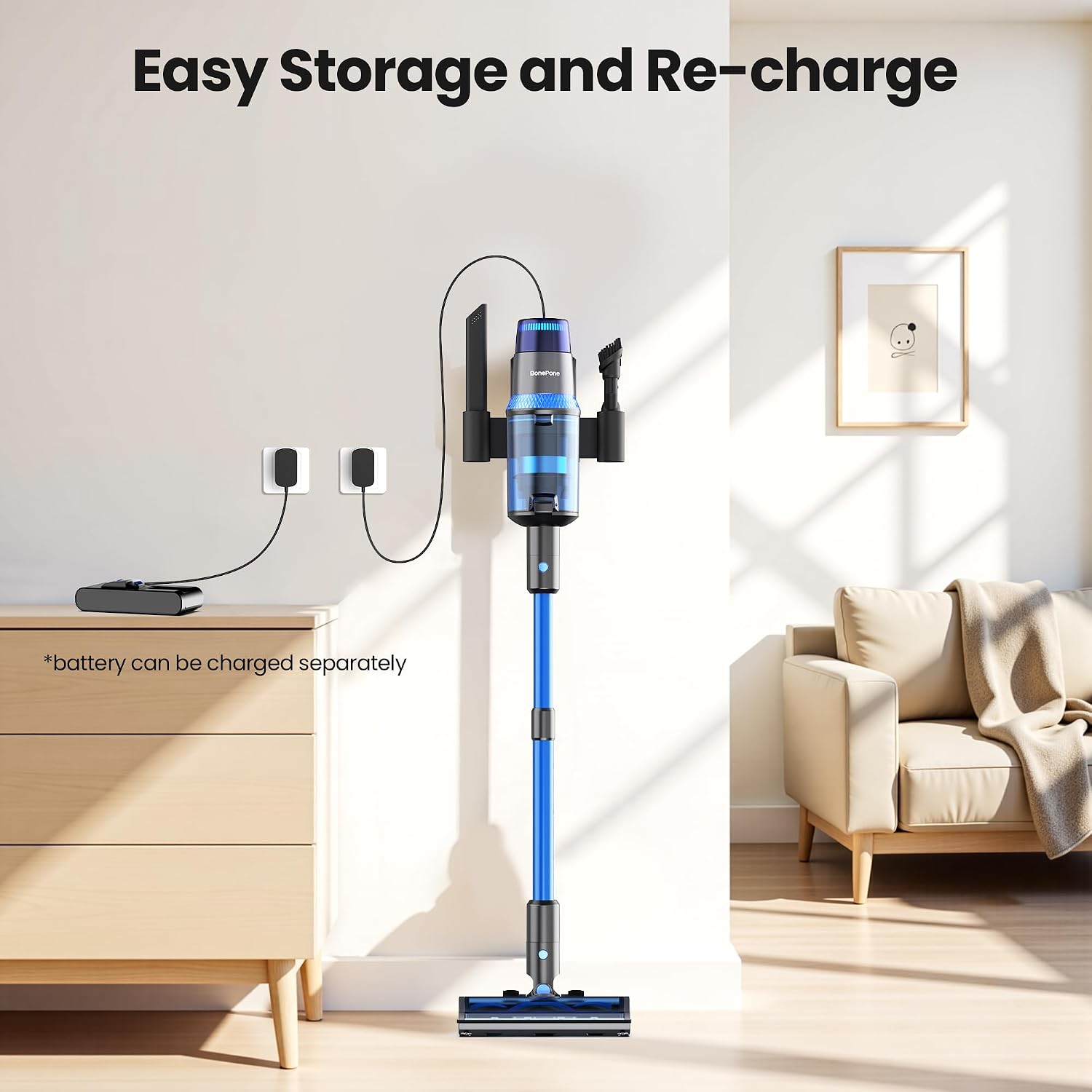 V25 Cordless Vacuum Cleaner, 680W 60Kpa Powerful Stick Vacuum With Dust Sensor, Digital Display, 4000Mah Rechargeable Battery Up To 60Mins, Versatile For Pet Hair, Floor, Carpet (Cobalt)