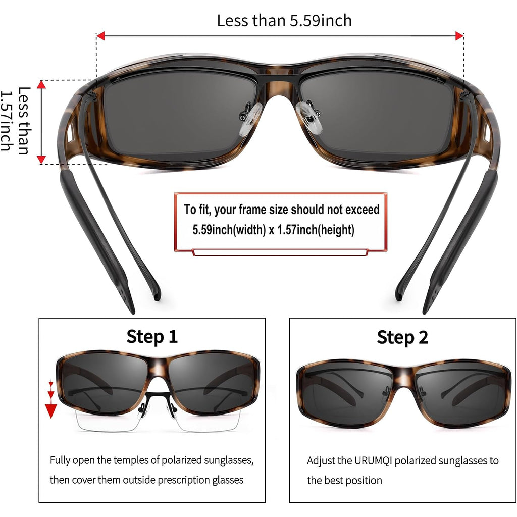 Polarized Sunglasses Fit Over Glasses for Men Women, Wraparound Sun Glasses UV400 Protection for Driving Fishing A07 Beige Tortoise Frame/Grey Lens