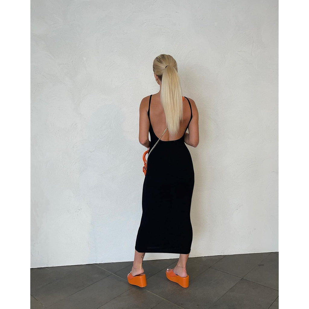 Women Backless Maxi Tank Dress Bodycon Sexy Open Back Hollow Long Dresses Sleeveless Elegant Cocktail Party Dress