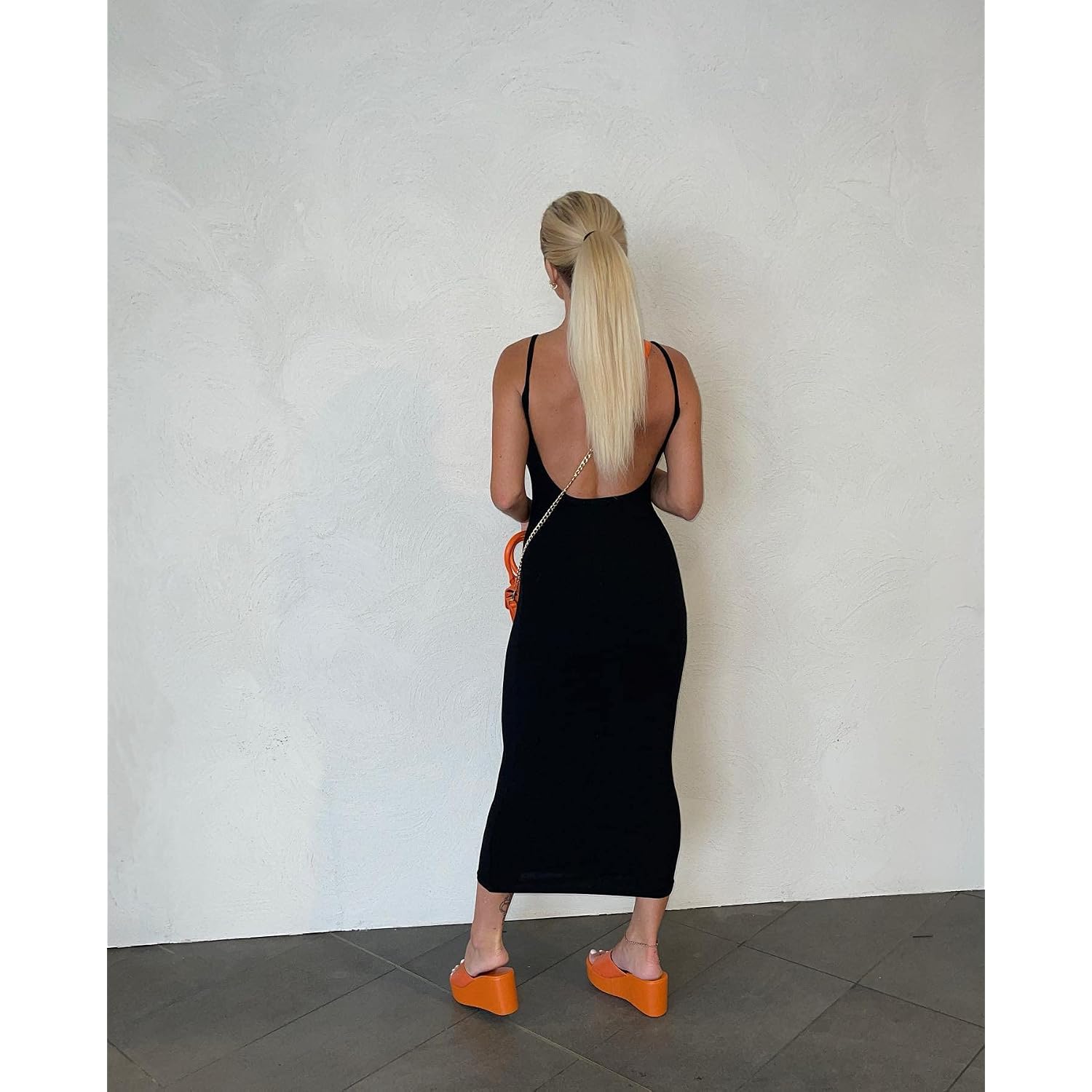 Women Backless Maxi Tank Dress Bodycon Sexy Open Back Hollow Long Dresses Sleeveless Elegant Cocktail Party Dress
