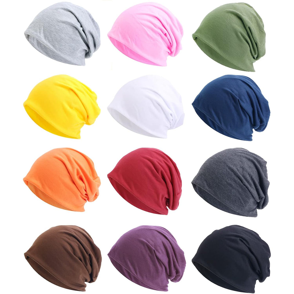 Tergy 4/10/12 Pieces Unisex Beanie Hats for Men Women Slouchy Beanie Hip-Hop Caps Lighweight Soft Skull Caps for Chemo Sleep 12 Multicolors