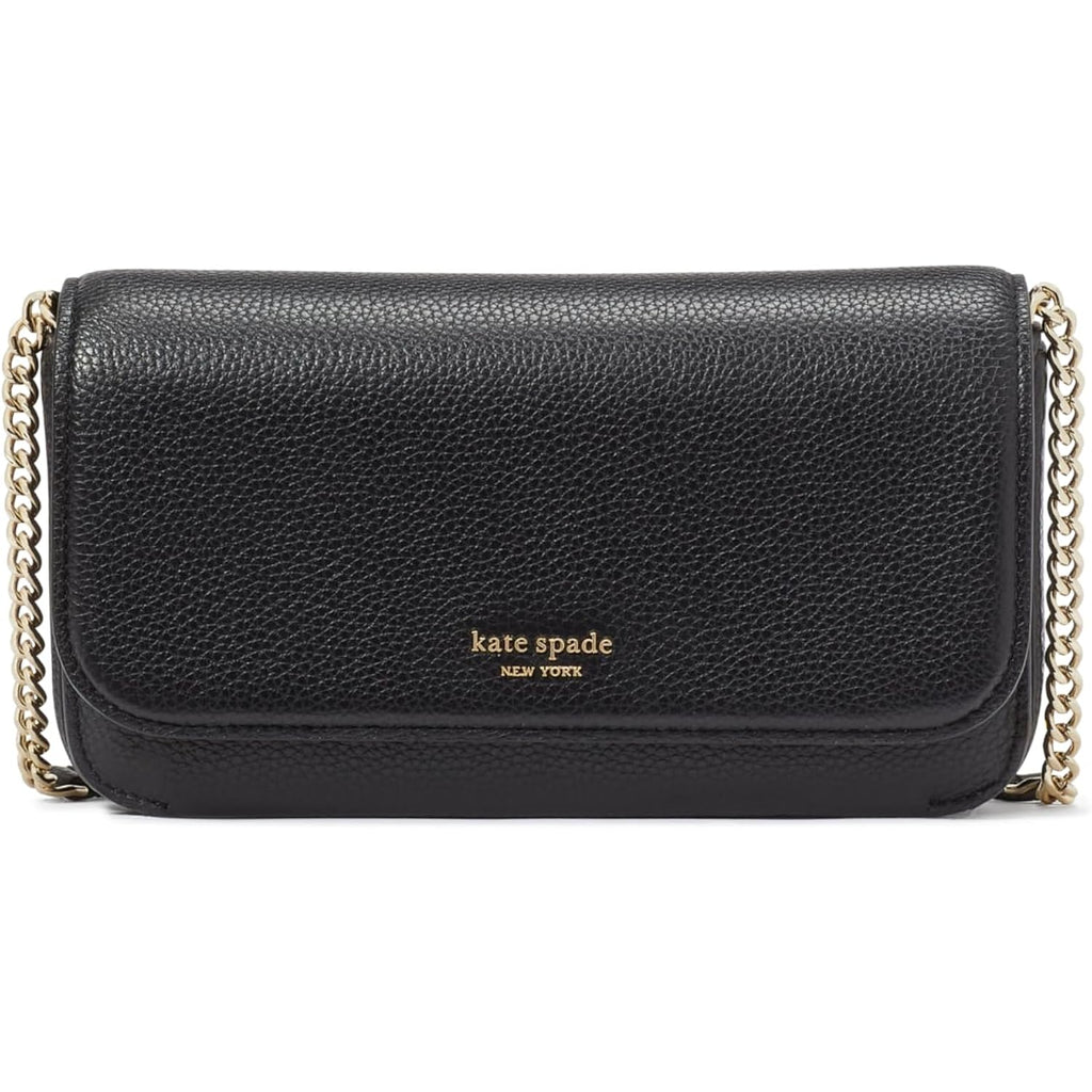 Kate Spade New York Ava Pebbled Leather Flap Chain Wallet, Black
