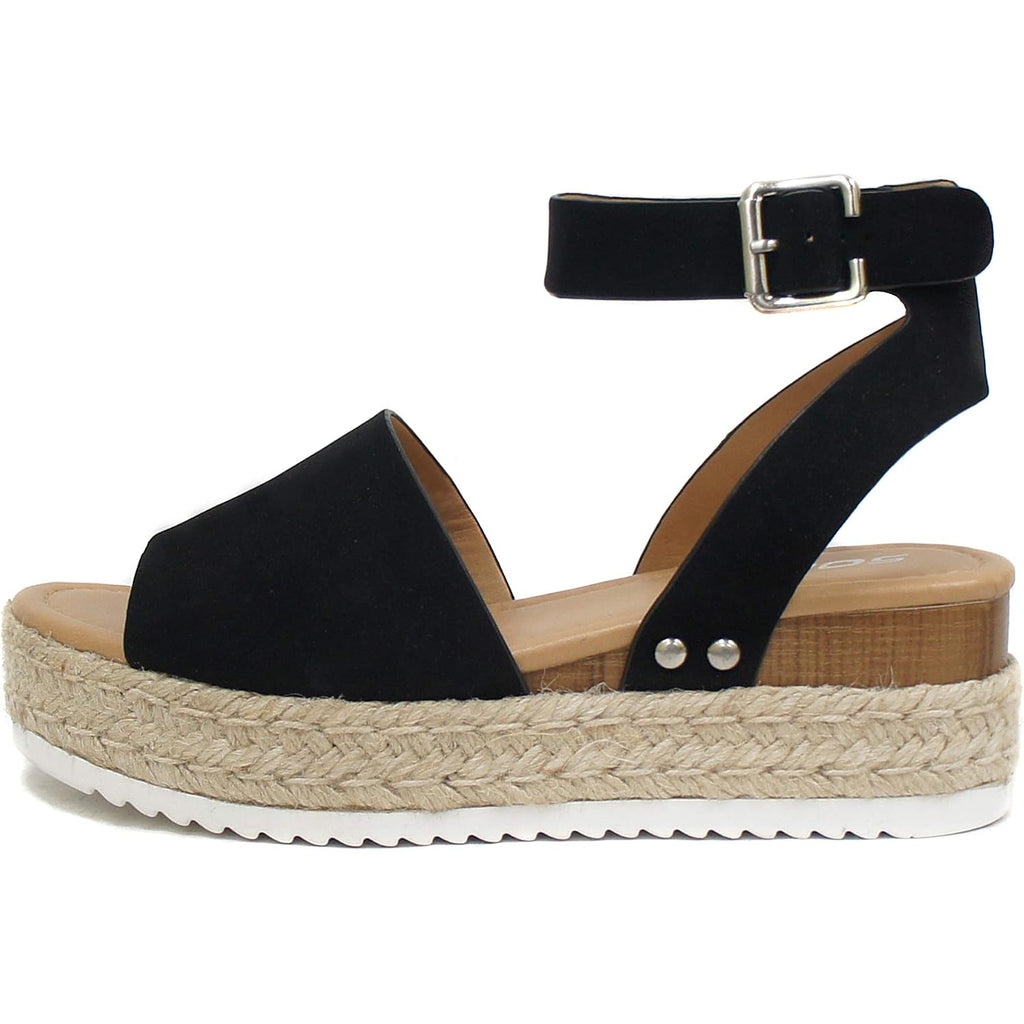 Soda Topic Open Toe Buckle Ankle Strap Espadrilles Flatform Wedge Casual Sandal
