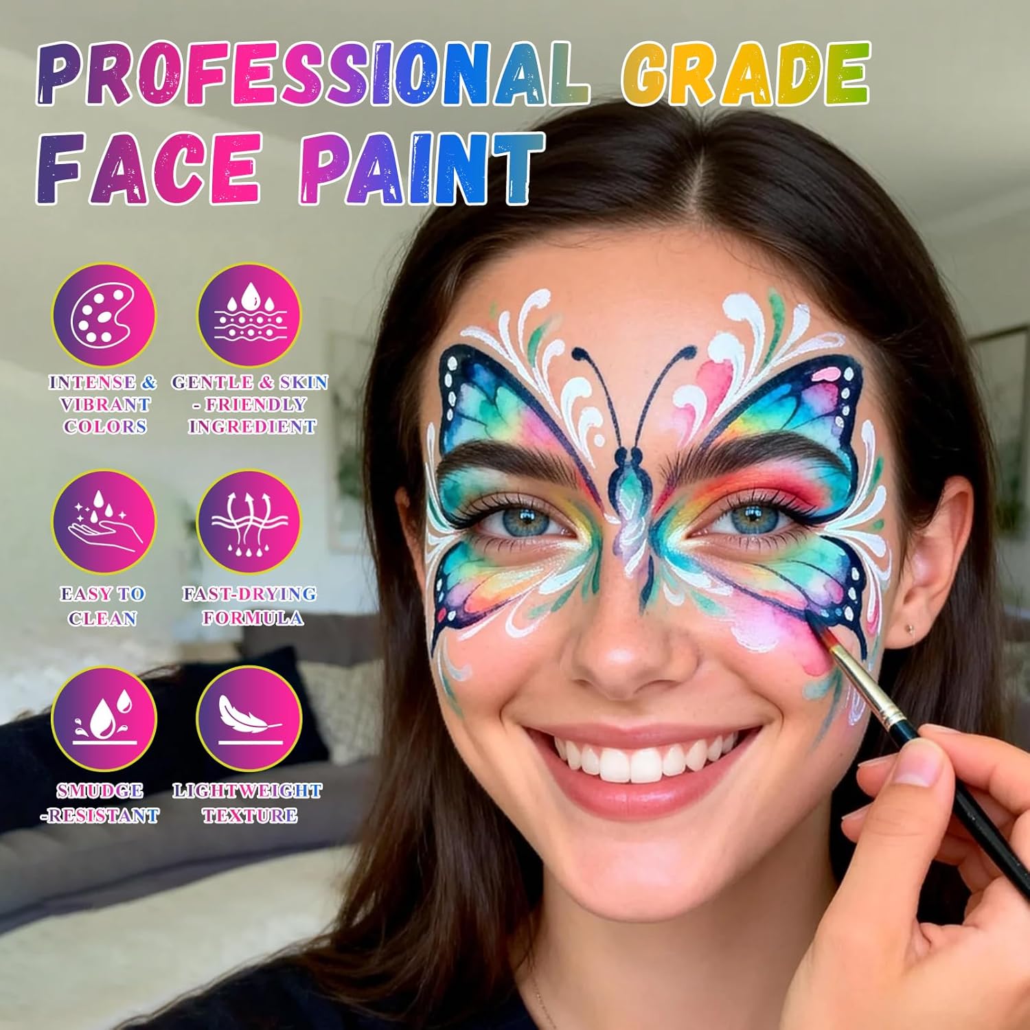 Face Painting Kit Non-toxic Body Paint Washable 18 Colors Facepaint Makeup Kit for Adults with 10 Face Paint Brushes for Halloween Party Cosplay Makeup (Color 001)