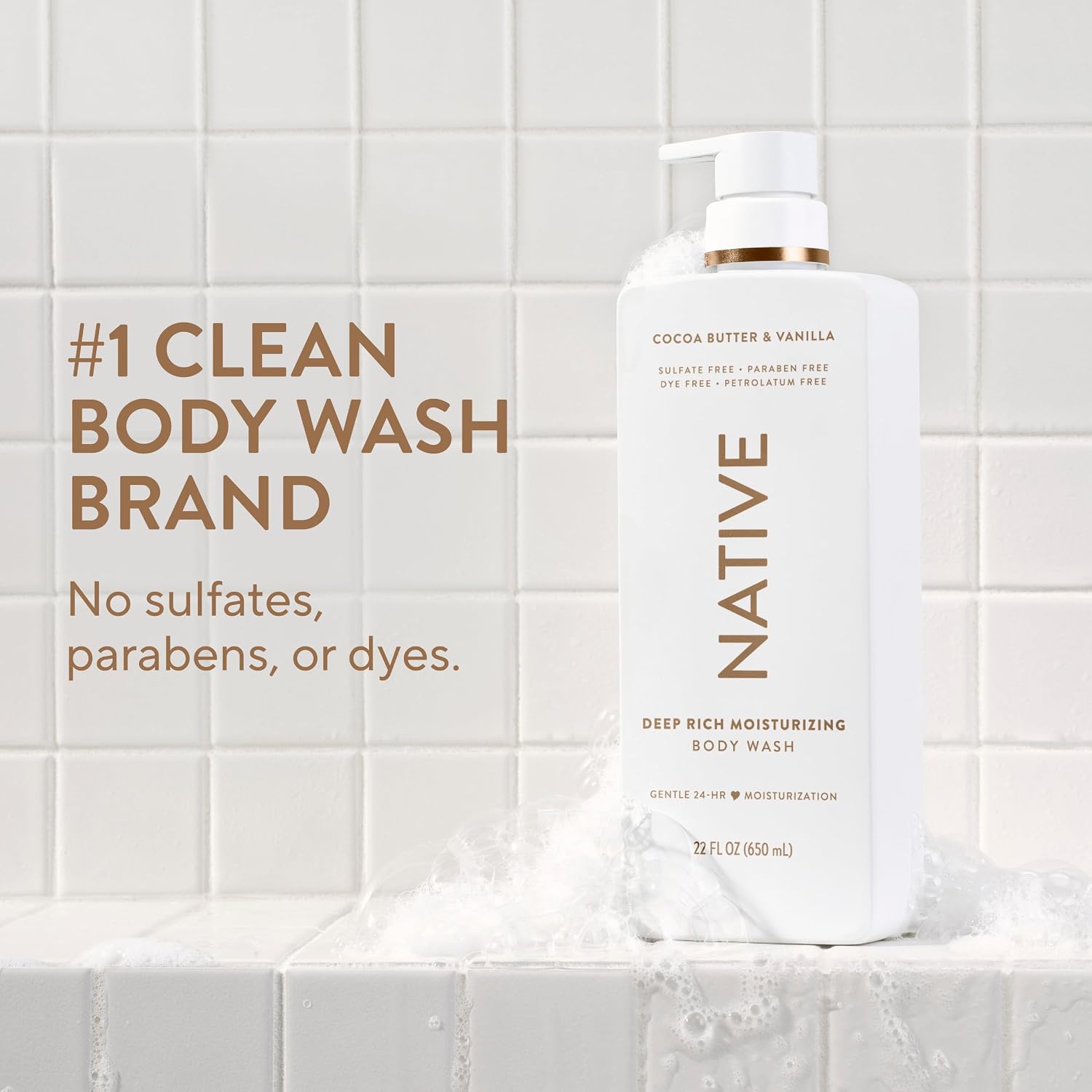 Native Cocoa Butter & Vanilla Scent 24-Hour Moisturizing Bodywash For Women & Men, Clean & Gentle, For Dry Or Sensitive Skin, Keeps Skin Healthy & Smooth, Free Of Sulfates, Cruelty-Free, 22 Oz