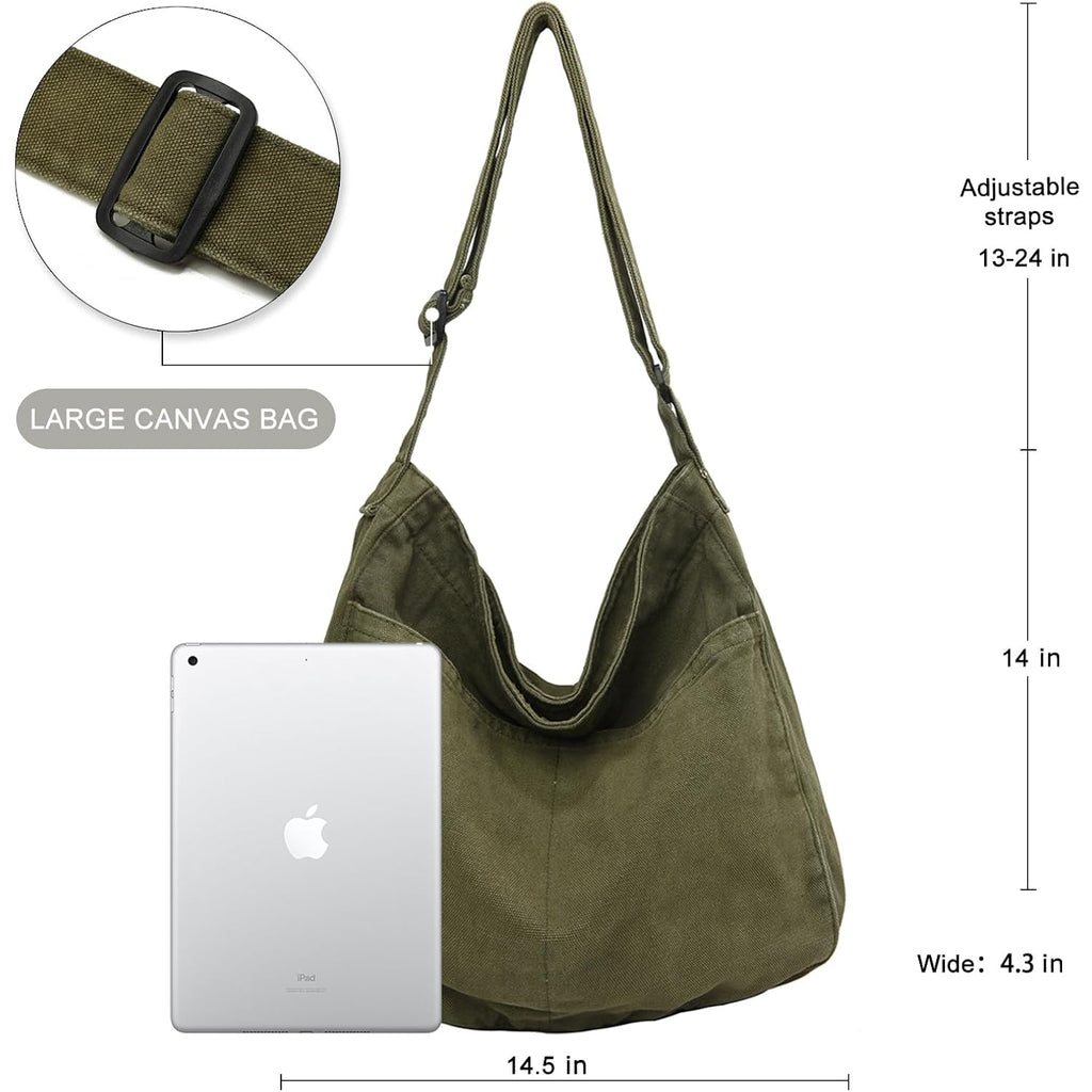 Canvas Tote Bag Casual Hobo Crossbody Shoulder Bag for Women and Men Large Purse Messenger Bag Travel Work