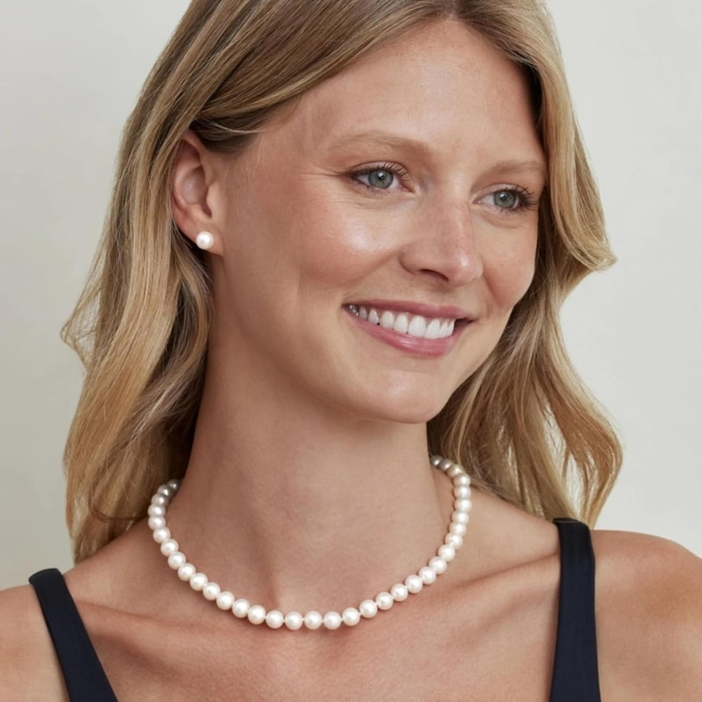 The Pearl Source Japanese Akoya Pearl Pendant Necklace for Women, White Cultured Pearl, AA+ Grade, 14K Gold, 18 Inch Chain, Fine Jewelry Gift
