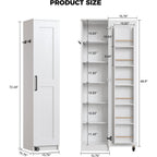 Ironck Narrow Kitchen Pantry Cabinet, 72" H,Slim For Small Place, White | Single Door With 6 Adjustable Shelves, Door Rack And Wheels, Space Saving Freestanding Storage Floor Cabinet