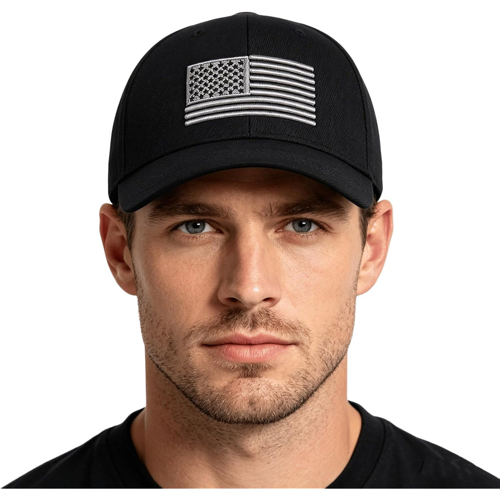 Vintage American-Flag Baseball-Cap for Women Men Unstructured Low-Profile Baseball-Hat Adjustable Black Black