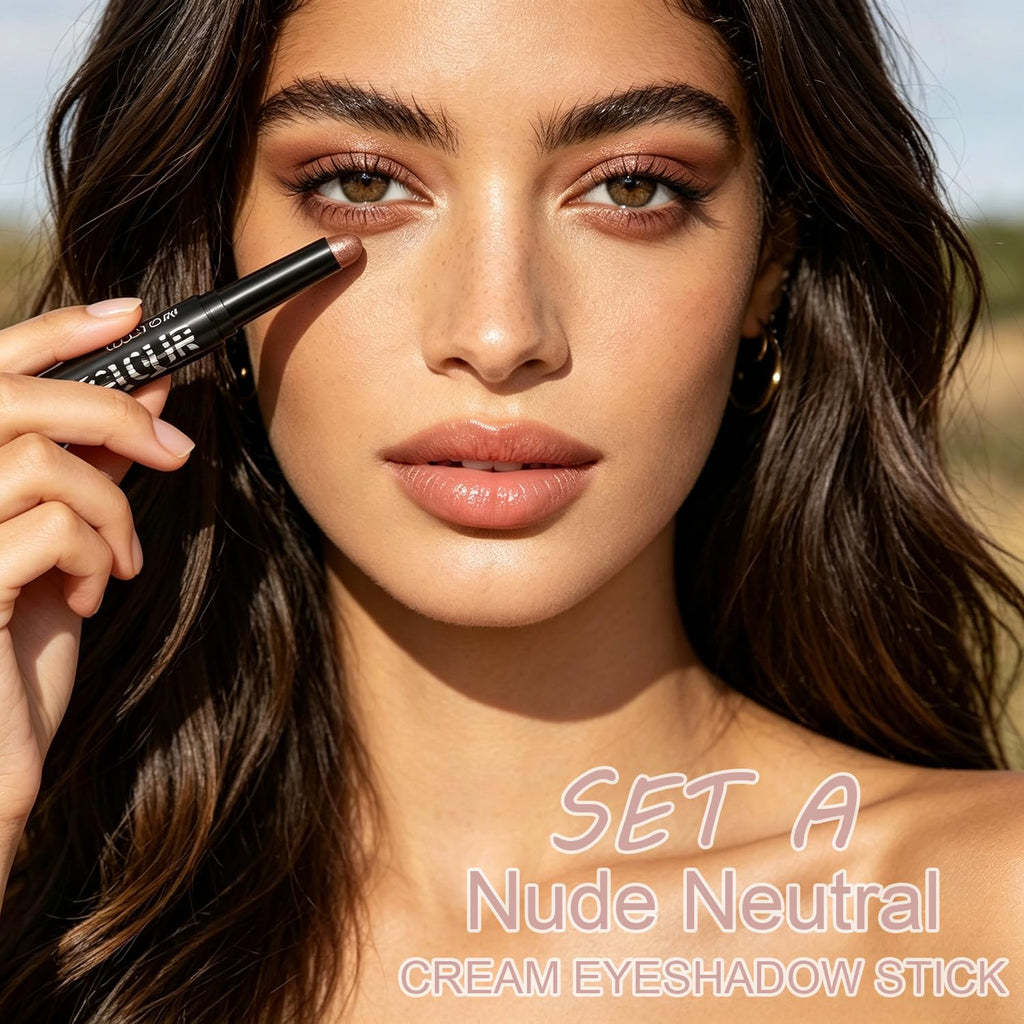 6 Colors Neutral Eyeshadow Stick Combo Set, Nude Brown Rose Gold Matte Shimmer Cream Eye Shadow Sticks Warm Tone Lazy Makeup For Daily & Party, Long Lasting, Waterproof, No Brush Needed, Set A