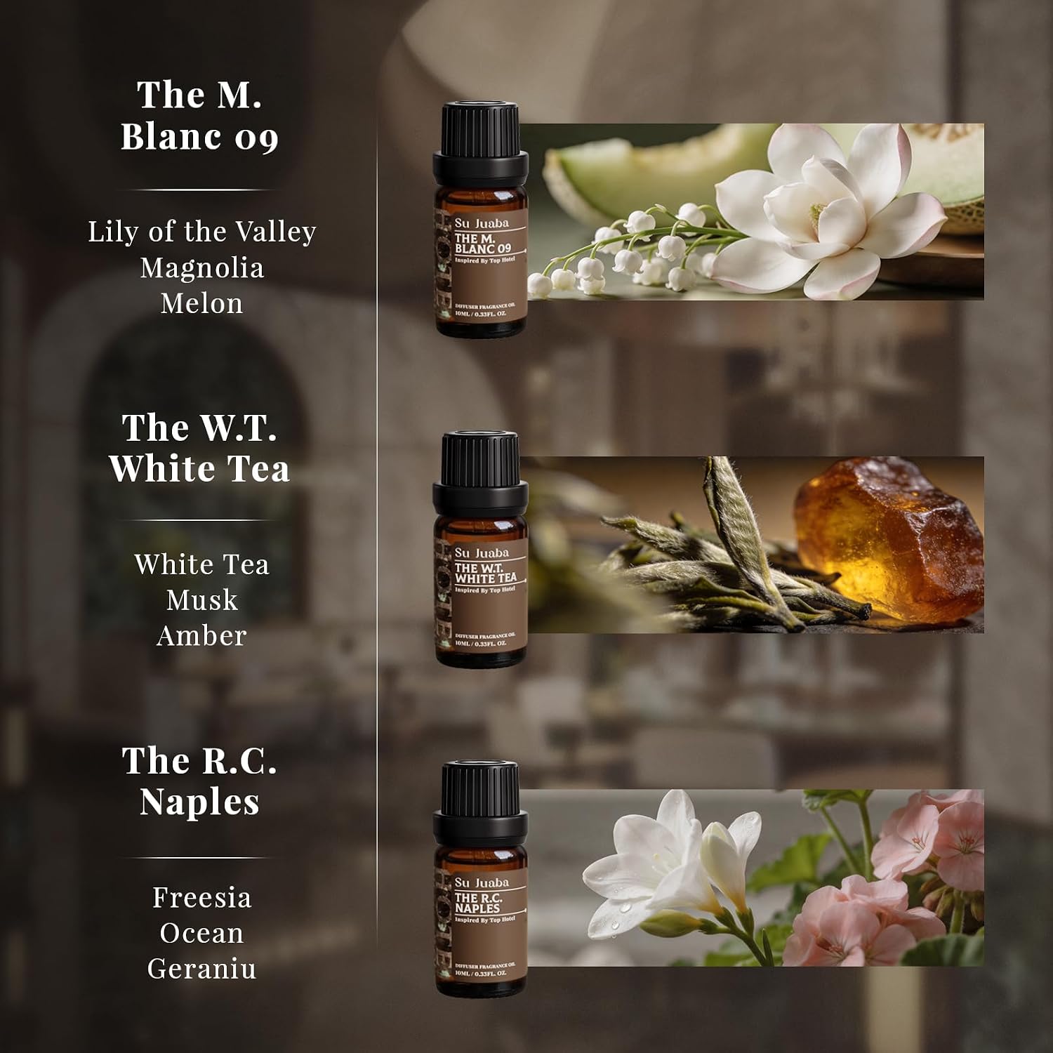 Su Juaba Hotel Collection Diffuser Oil Gift Set For Diffusers & Diy | Fragrance Oil Set,Luxury Scents Inspired By Iconic Hotels For Diffusers For Home,And Diy Crafting 6 Pack - 10 Ml/0.33 Fl Oz