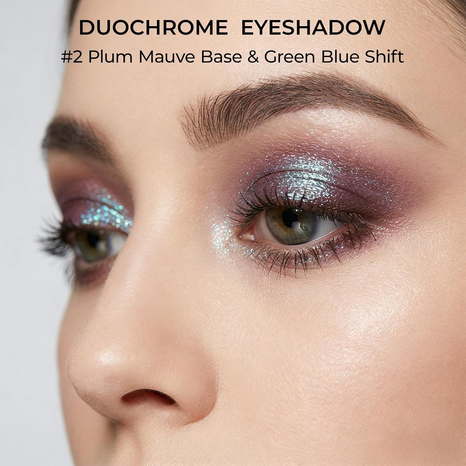 Duochrome Glitter Eyeshadow, Ultra-Fine Color Shifting Metallic Shimmer, High Pigment Holographic Single Eye Makeup, Long Lasting & Buildable Eye Shadow (#2 Plum Mauve)