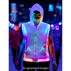 Men White Hooded Tank Led Light Up Sync Burning Man Rave Tops Night Club Show For Halloween Dance Party