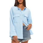 Women's Button Down Long Sleeve Shirts Cotton Blend Casual Oversized Boyfriend Loose Fit Blouse Top