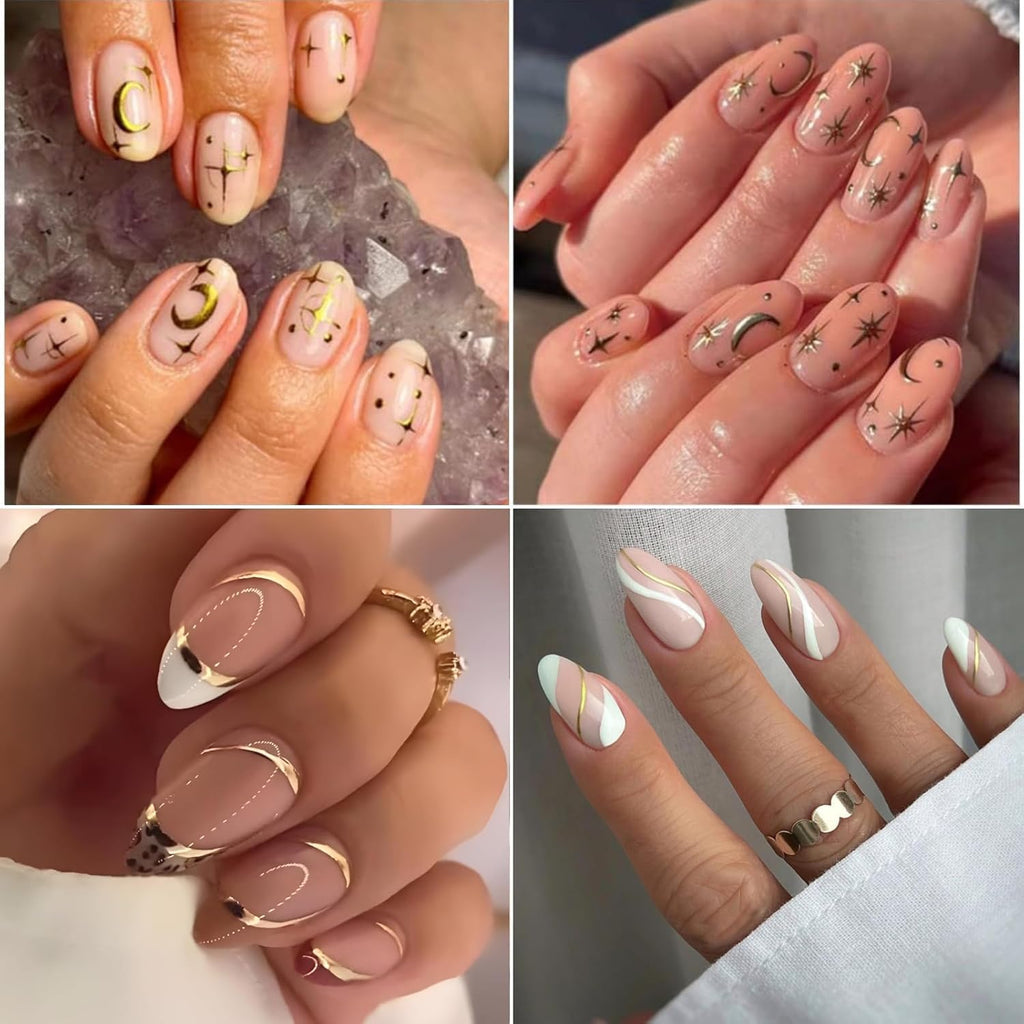 30 Sheets Gold Nail Sticker Star Moon Heart Nail Art Stickers Cute Knot Bow Design 3D Self-Adhesive Nail Decals for Women Girls DIY Nail Art Decoration Accessories