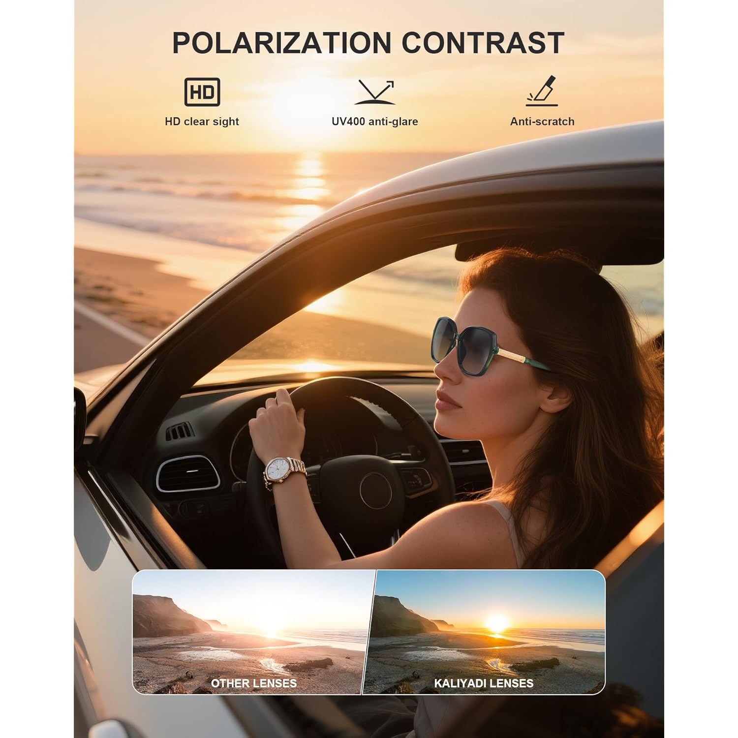 KALIYADI Classic Polarized Sunglasses for Women Trendy Square Ladies Sun Glasses Shades Sparkling Frame UV400 Protection
