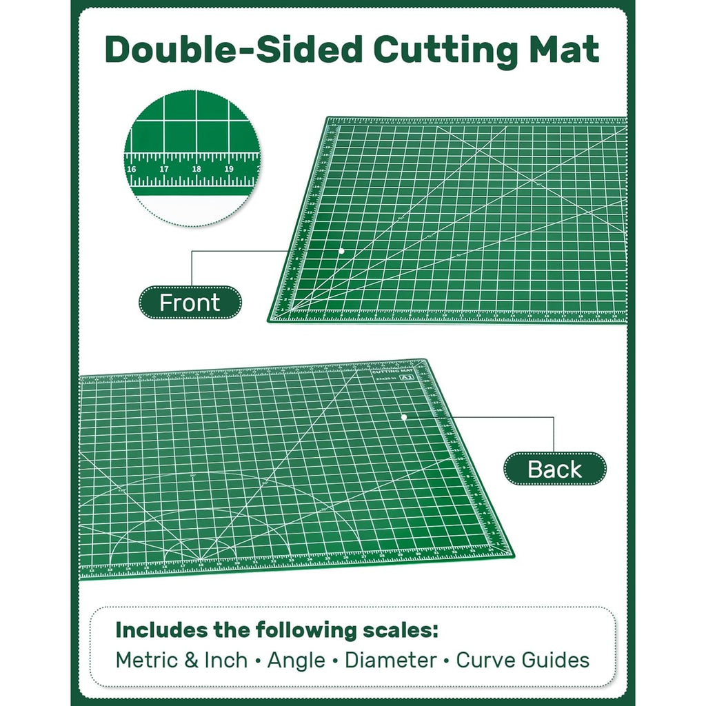 Self Healing Cutting Mat, 23" X 35", Large Double-Sided Rotary Cutting Mat For Sewing, Quilting, Scrapbooking, Fabric & Craft Cutting Board, (A1), Green