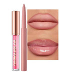 Retro Style Lip Set - Matte Lip Liner + Drip Glass Oil Lip Gloss, Long Lasting Waterproof, Easy Application for Natural or Glam Look, 2-in-1 Lip Makeup Kit for Women (01# light pink)
