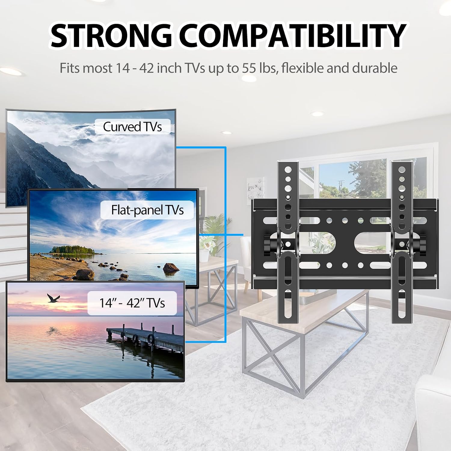 Jobzyp Tilt Tv Wall Mount Bracket For 14-42 Flat Screen Tvs & Monitors, 19 21 23 27 29 32 37 39 Inch Low Profile Universal Tilting Tv Monitor Mount Fits 8" Wood Studs Vesa 50X50-200X200Mm Up To 55 Lbs