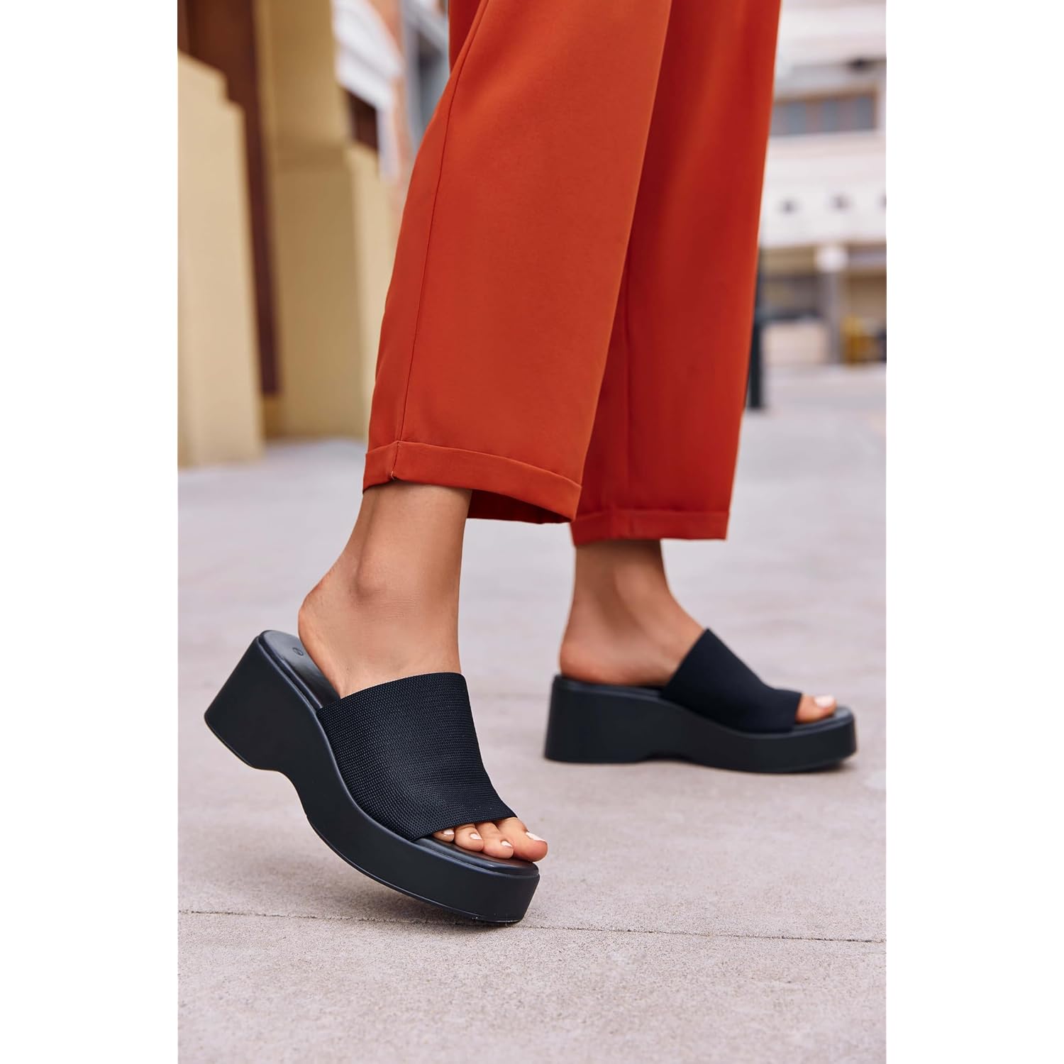 Womens Wedge Siides Sandals Platform Open Toe Slip On Elastic Band Wedges Shoes