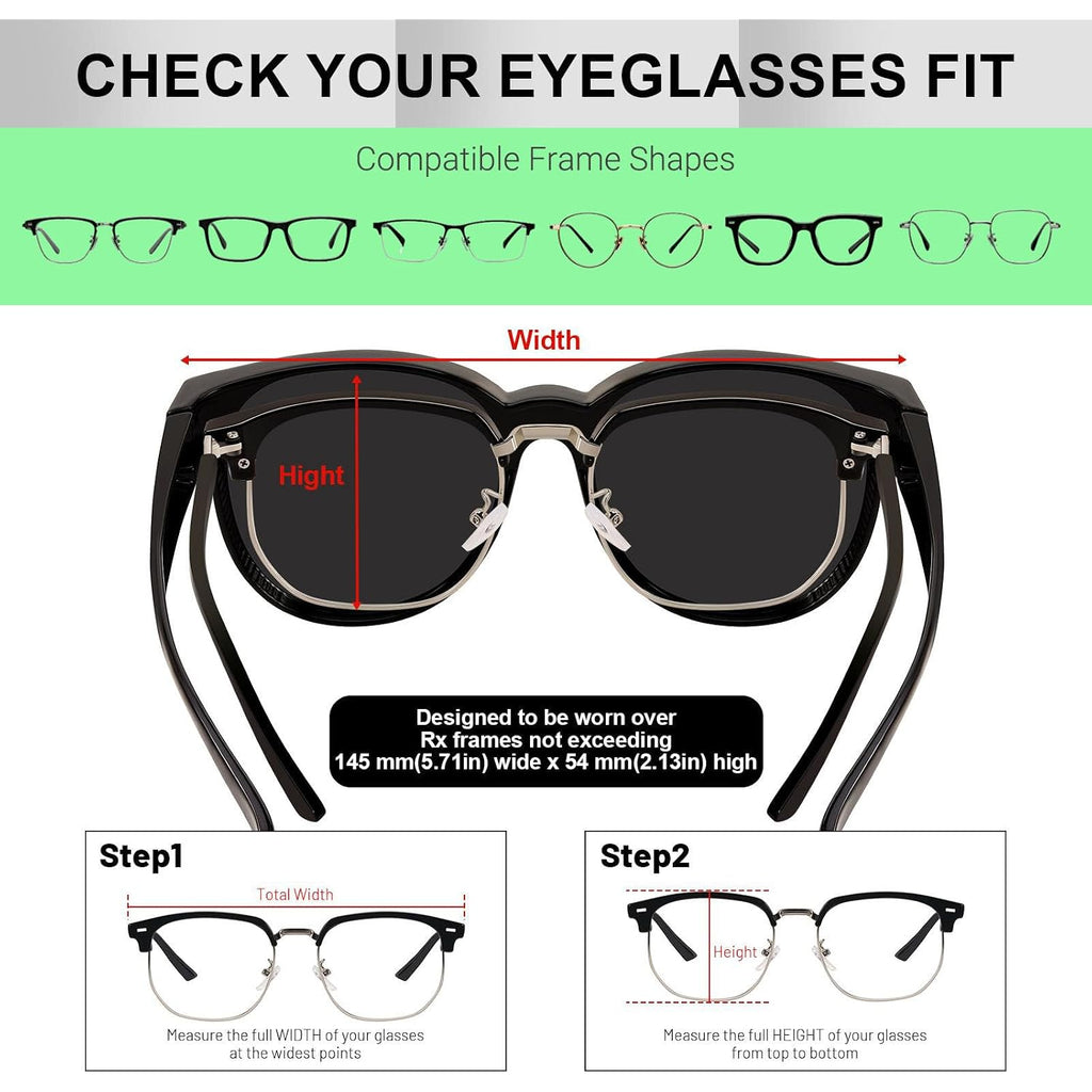 Polarized Fit Over Glasses Sunglasses for Women Stylish Oversized Cover Round UV400 Cat Eye Shades for go out Driving （black/Black+purple/Black）